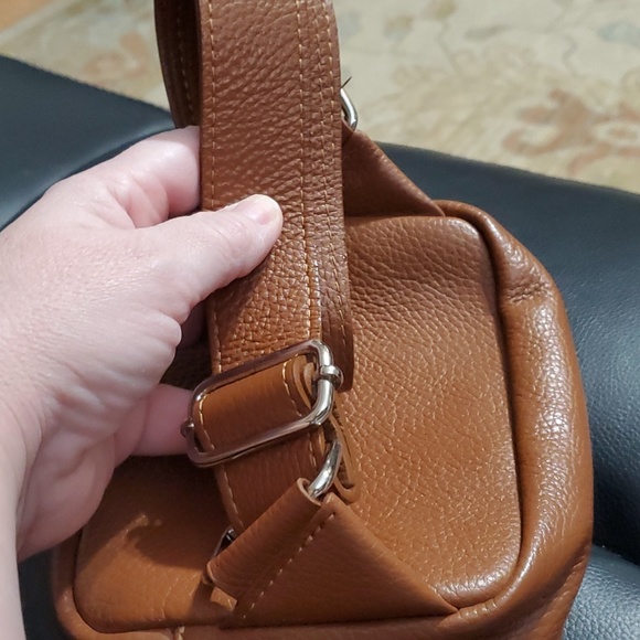 STELLA BIANCA Cuoio tan Made In Italy Leather Double Pocket Sling Belt bag - Picture 7 of 9